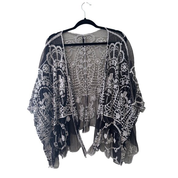 Liv Los Angeles  Embroidery Mesh Lace Festival Kimono Cardigan - Picture 6 of 9